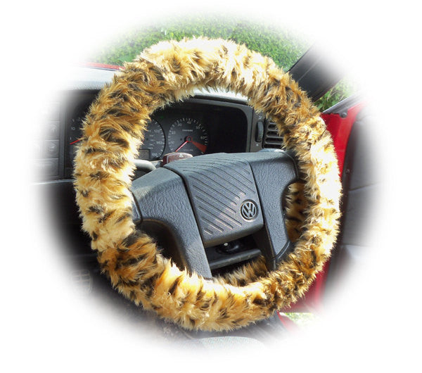 Cheetah print fuzzy car steering wheel cover Poppys Crafts