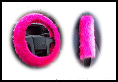 Fluffy Barbie Pink Car Steering wheel cover & matching fuzzy faux fur seatbelt pad set Poppys Crafts