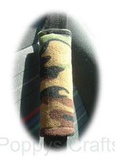 Camouflage Camo print Army Green fleece car seatbelt pads 1 pair Poppys Crafts