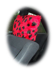 Spotty ladybird fuzzy faux fur car headrest covers red and black spots Poppys Crafts