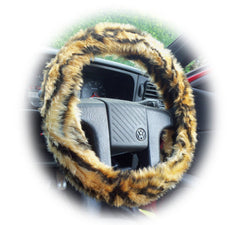 Gold Tiger stripe fuzzy faux fur car steering wheel cover Poppys Crafts