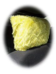 Sunshine yellow faux fur fuzzy car headrest covers Poppys Crafts