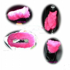 Large 7 Piece Barbie Pink fluffy car accessories set faux fur Poppys Crafts