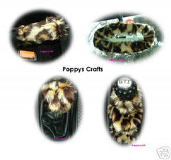 Leopard print fluffy faux fur 4 piece car accessories set Poppys Crafts