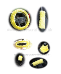 Large 7 Piece Yellow fluffy car accessories set faux fur Poppys Crafts