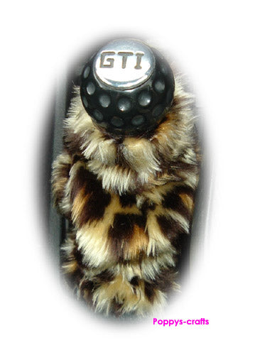 Leopard print faux fur fluffy gear stick gaiter cover Poppys Crafts