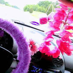 Pretty Lilac fuzzy faux fur car steering wheel cover Poppys Crafts