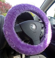 Pretty Lilac fuzzy faux fur car steering wheel cover Poppys Crafts