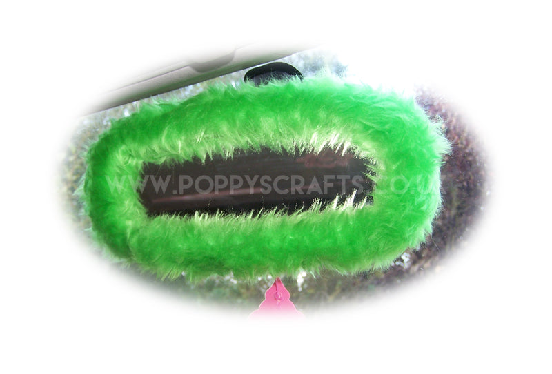 Lime Green faux fur rear view interior car mirror cover Poppys Crafts