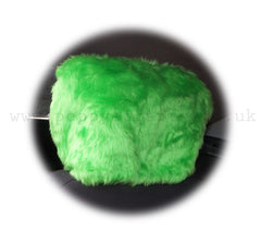Funky Lime Green fluffy faux fur car headrest covers 1 pair Poppys Crafts