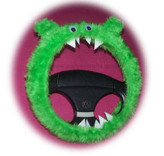 Lime Green fuzzy Monster car steering wheel cover Poppys Crafts