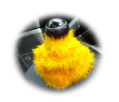 Marigold Yellow fuzzy faux fur gear stick gaiter cover Poppys Crafts
