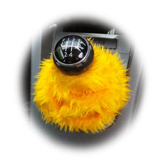 Marigold Yellow fuzzy faux fur gear stick gaiter cover Poppys Crafts