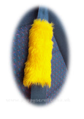 Marigold Car Steering wheel cover & matching fuzzy faux fur seatbelt pad set Poppys Crafts