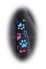 Black and multi-coloured paw print fleece car seatbelt pads 1 pair Poppys Crafts