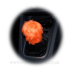 Tangerine Orange fuzzy faux fur Gear knob stick shift cover Poppys Crafts