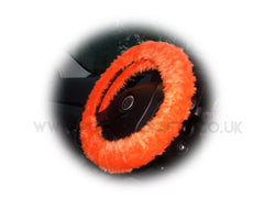 Bright Tangerine Orange Fuzzy faux fur car steering wheel cover Poppys Crafts