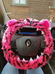 Pink and black Tiger stripe fuzzy Monster steering wheel cover Poppys Crafts