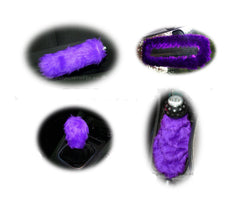 Fluffy faux fur 4 piece car accessories set choice of colour Poppys Crafts