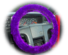 Large 7 Piece Purple fluffy car accessories set faux fur Poppys Crafts