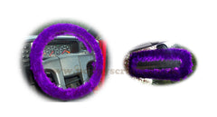 Dark Purple fuzzy steering wheel cover with cute matching rear view mirror cover Poppys Crafts