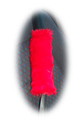 Fluffy Racing Red Car Steering wheel cover & matching fuzzy faux fur seatbelt pad set Poppys Crafts
