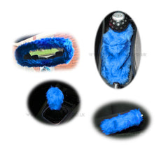 Fluffy faux fur 4 piece car accessories set choice of colour Poppys Crafts