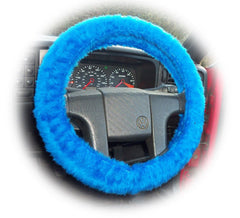 Royal Blue Fuzzy Car Steering wheel cover & matching faux fur seatbelt pad set Poppys Crafts