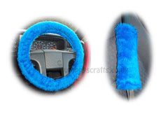 Royal Blue Fuzzy Car Steering wheel cover & matching faux fur seatbelt pad set Poppys Crafts