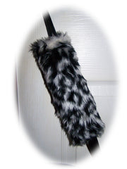 Snow Leopard print faux fur car seatbelt pads 1 pair Poppys Crafts