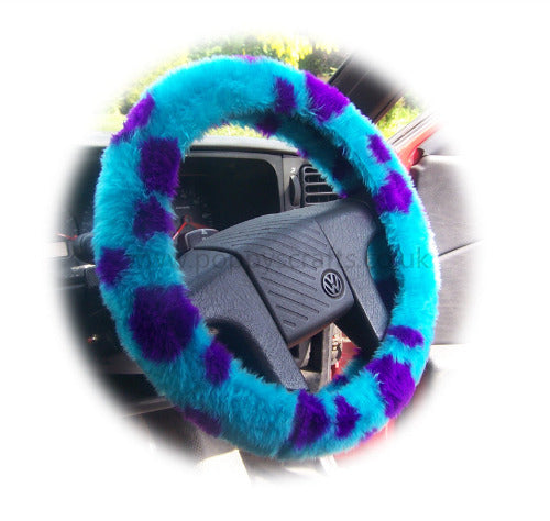 Spotty Monster fuzzy faux fur car steering wheel cover Poppys Crafts