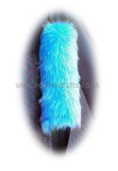 Turquoise Teal faux fur car seatbelt pads furry and fluffy 1 pair Poppys Crafts