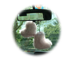 Cute Baby Pink twin hearts Fluffy faux fur car / home hanging Poppys Crafts