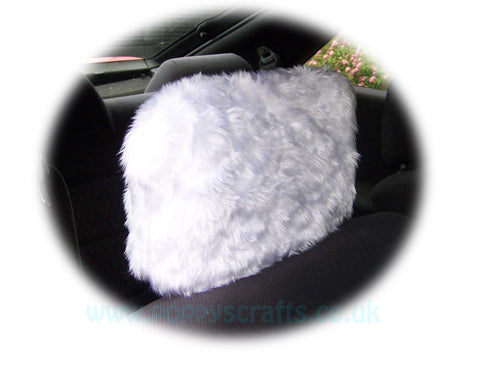 Fluffy White faux fur car headrest covers 1 pair
