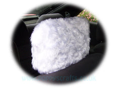 Fluffy White faux fur car headrest covers 1 pair Poppys Crafts