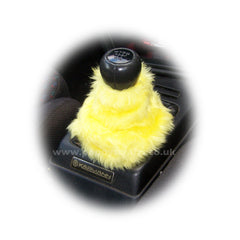 Sunshine Yellow fuzzy faux fur gear stick gaiter cover Poppys Crafts