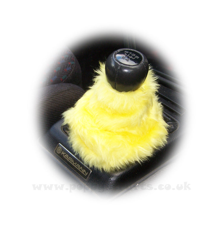 Sunshine Yellow fuzzy faux fur gear stick gaiter cover Poppys Crafts