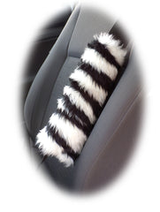 Zebra print fuzzy car seatbelt pads black and white stripe 1 pair Poppys Crafts